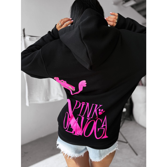 BLUZA DRESOWA DAMSKA OVERSIZE RÓŻOWA PANTERA OLAVOGA CLOSER BLACK