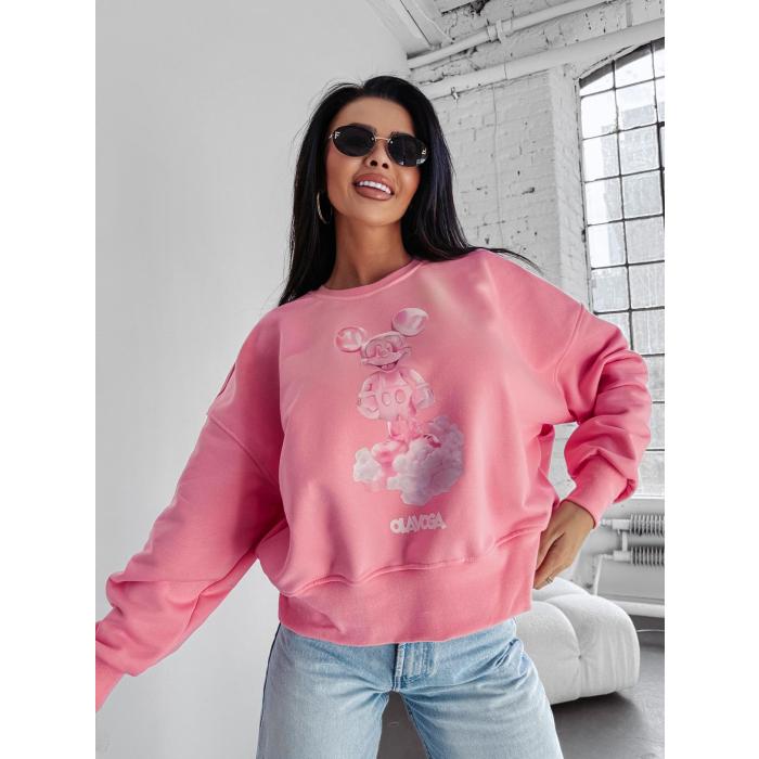 BLUZA DRESOWA DAMSKA PRINT OLAVOGA AZAELA PINK