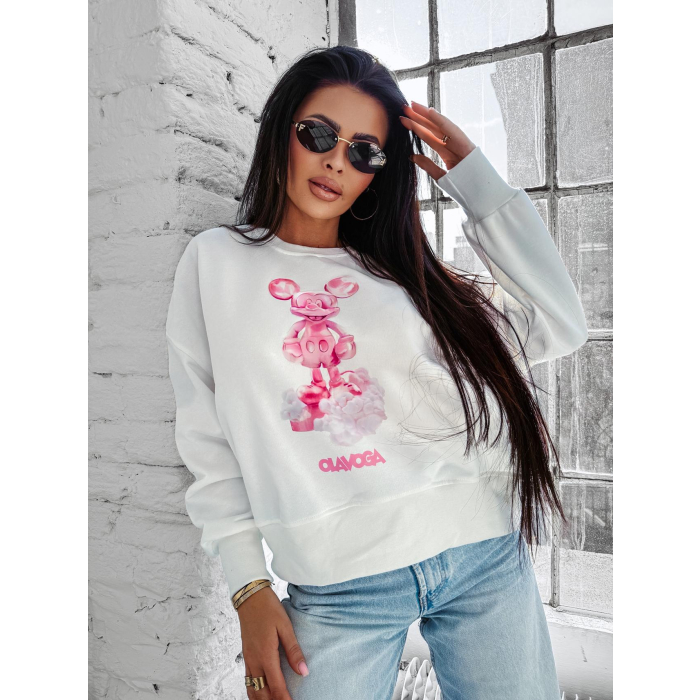 BLUZA DRESOWA DAMSKA PRINT OLAVOGA AZAELA ECRU