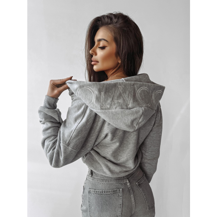 BLUZA DRESOWA DAMSKA Z KAPTUREM HAFT OLAVOGA MOLETO GRAY