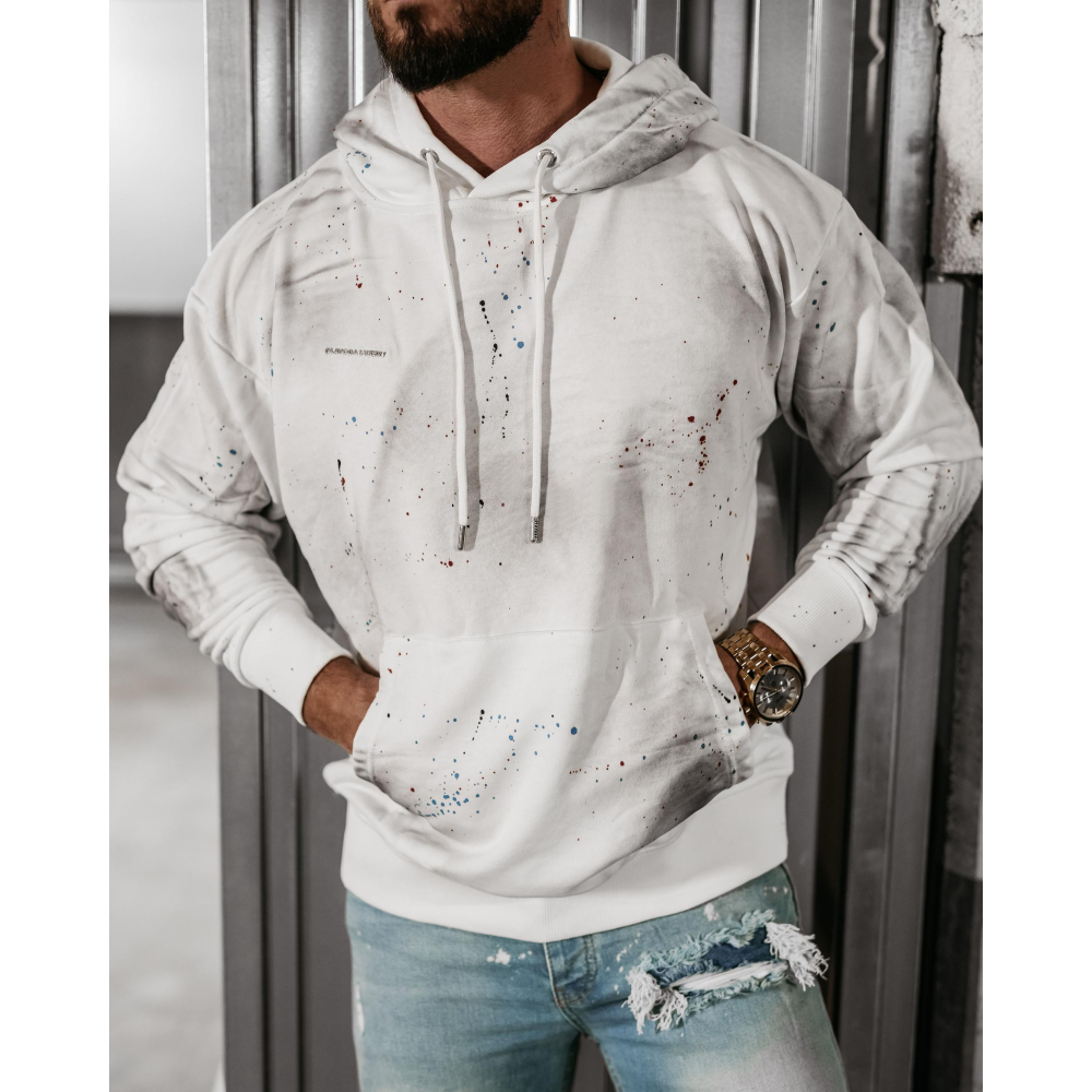 BLUZA MĘSKA BAWEŁNIANA OVERSIZE CHLAPANA FARBĄ OLAVOGA MEN BLADE ECRU