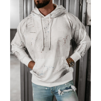 BLUZA MĘSKA BAWEŁNIANA OVERSIZE CHLAPANA FARBĄ OLAVOGA MEN BLADE ECRU