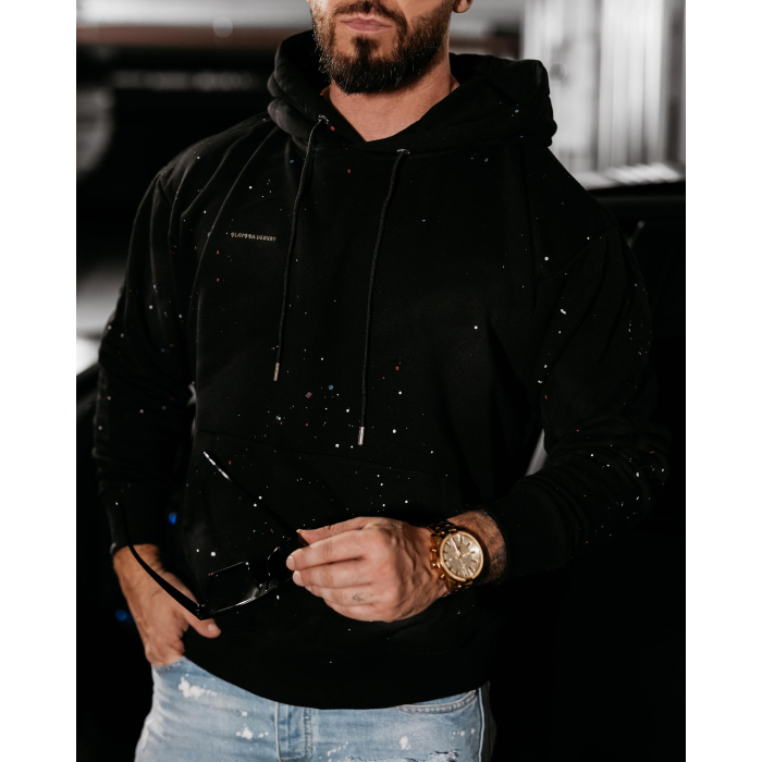 BLUZA MĘSKA BAWEŁNIANA OVERSIZE CHLAPANA FARBĄ OLAVOGA MEN BLADE BLACK