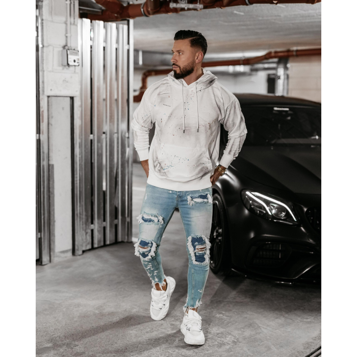 BLUZA MĘSKA BAWEŁNIANA OVERSIZE CHLAPANA FARBĄ OLAVOGA MEN BLADE ECRU