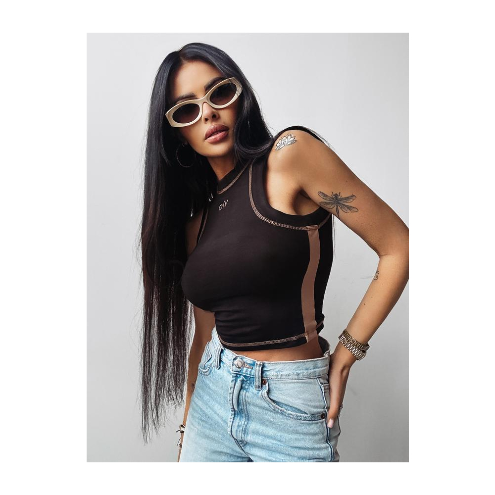 BLUZKA TOP DAMSKI Z WISKOZY BASIC OLAVOGA LYON BLACK