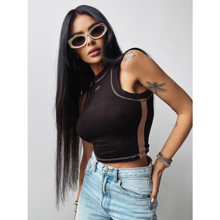 BLUZKA TOP DAMSKI Z WISKOZY BASIC OLAVOGA LYON BLACK