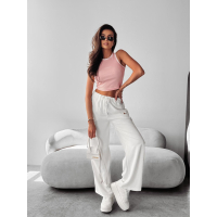 BLUZKA TOP PRĄŻKOWANY HAFT OLAVOGA WRAITH PINK ECRU