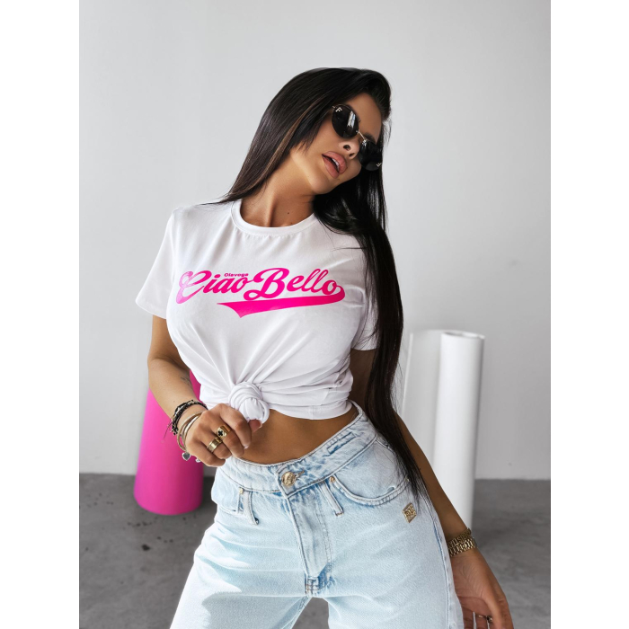 BLUZKA T-SHIRT DAMSKI CIAO BELLO OLAVOGA LINDO WHITE