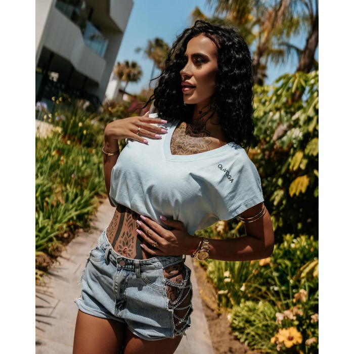 BLUZKA T-SHIRT DAMSKI HAFT OLAVOGA NEXIA LIGHT BLUE