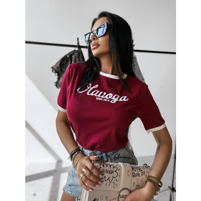 BLUZKA T-SHIRT DAMSKI LAMÓWKA OLAVOGA AVEN BORDO