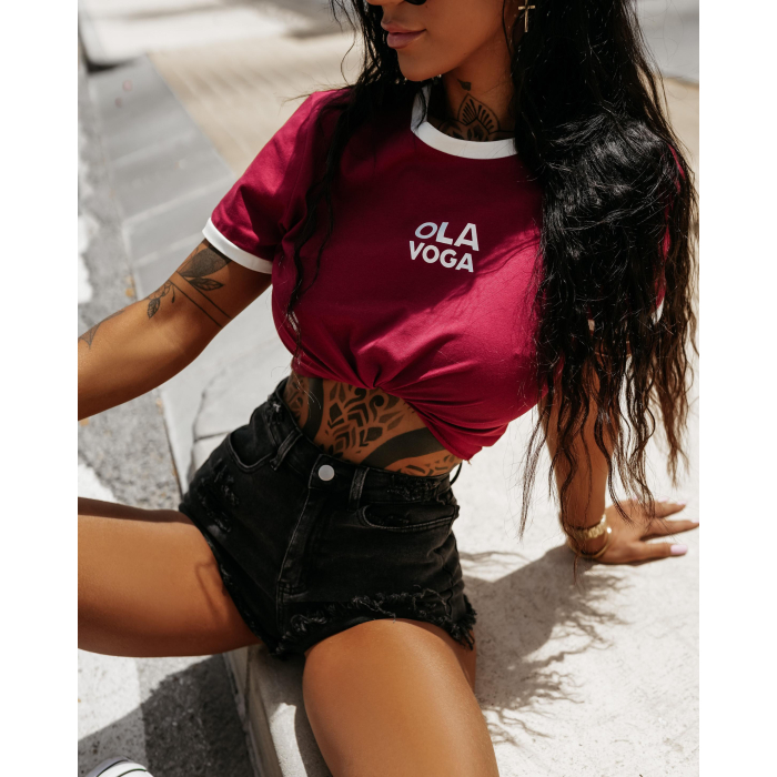 BLUZKA T-SHIRT DAMSKI LAMÓWKA OLAVOGA SMALTER BORDO