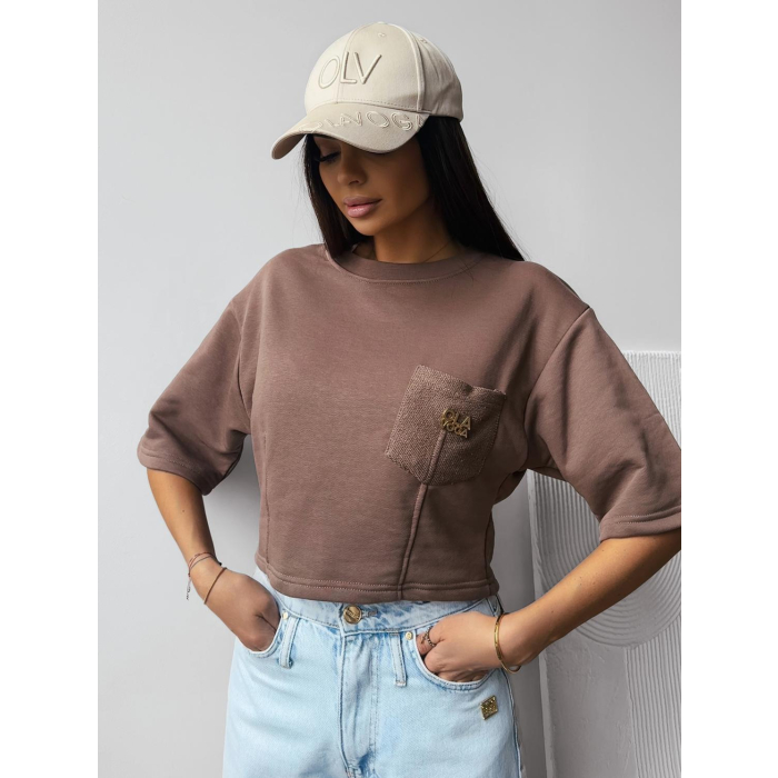 BLUZKA T-SHIRT DAMSKI OLAVOGA LITION KAKAO