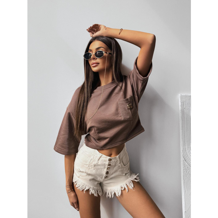 BLUZKA T-SHIRT DAMSKI OLAVOGA LITION KAKAO