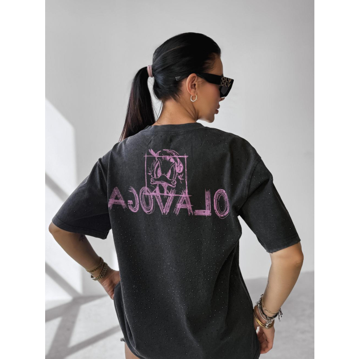 BLUZKA T-SHIRT DAMSKI OVERSIZE DONALD CYRKONIE OLAVOGA MARA BLACK