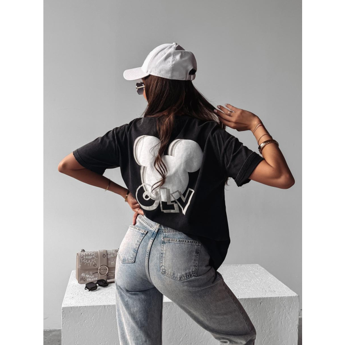 BLUZKA T-SHIRT DAMSKI OVERSIZE MYSZKA MIKI OLAVOGA BESCO BLACK