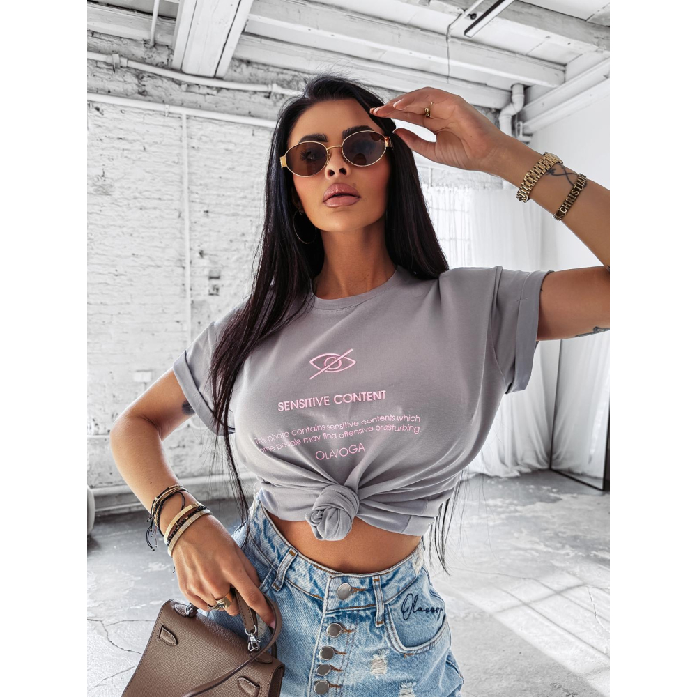BLUZKA T-SHIRT DAMSKI OVERSIZE OLAVOGA GLASS GRAY