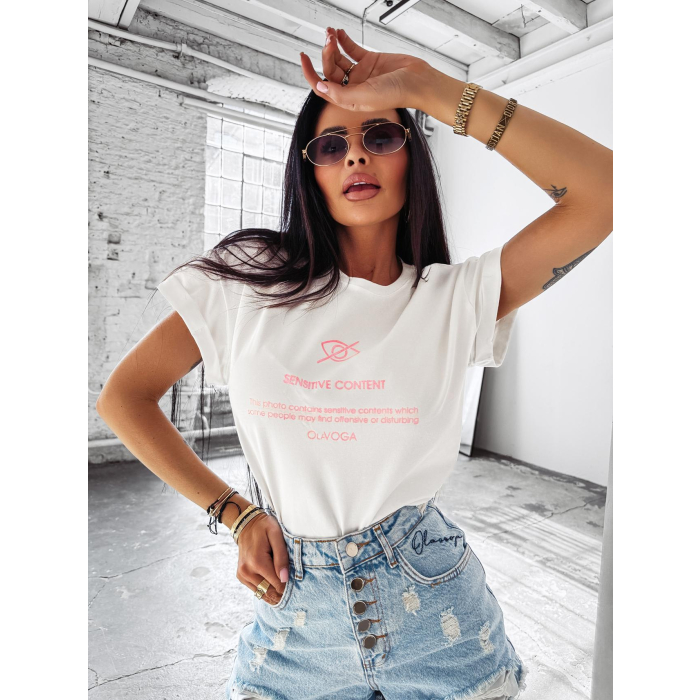 BLUZKA T-SHIRT DAMSKI OVERSIZE OLAVOGA GLASS ECRU