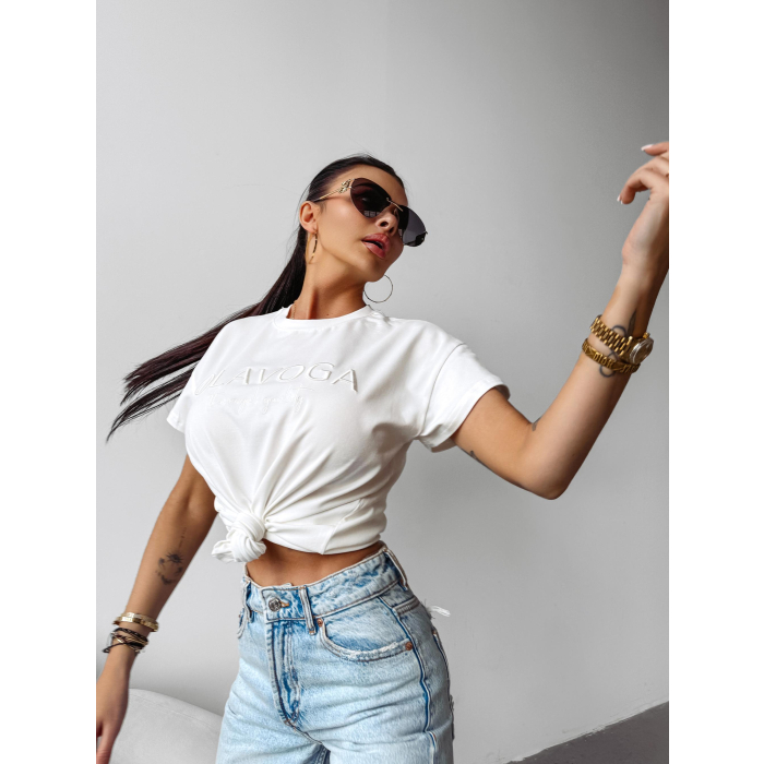 BLUZKA T-SHIRT DAMSKI OVERSIZE OLAVOGA HOLLYHOCK ECRU