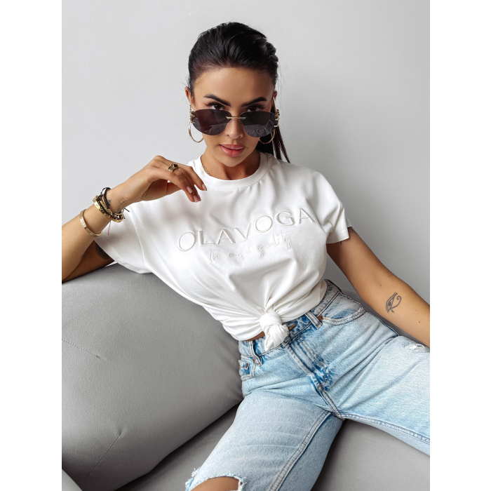 BLUZKA T-SHIRT DAMSKI OVERSIZE OLAVOGA HOLLYHOCK ECRU