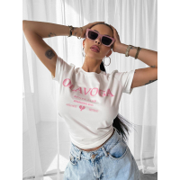 BLUZKA T-SHIRT DAMSKI OVERSIZE OLAVOGA IDYLLIC ECRU