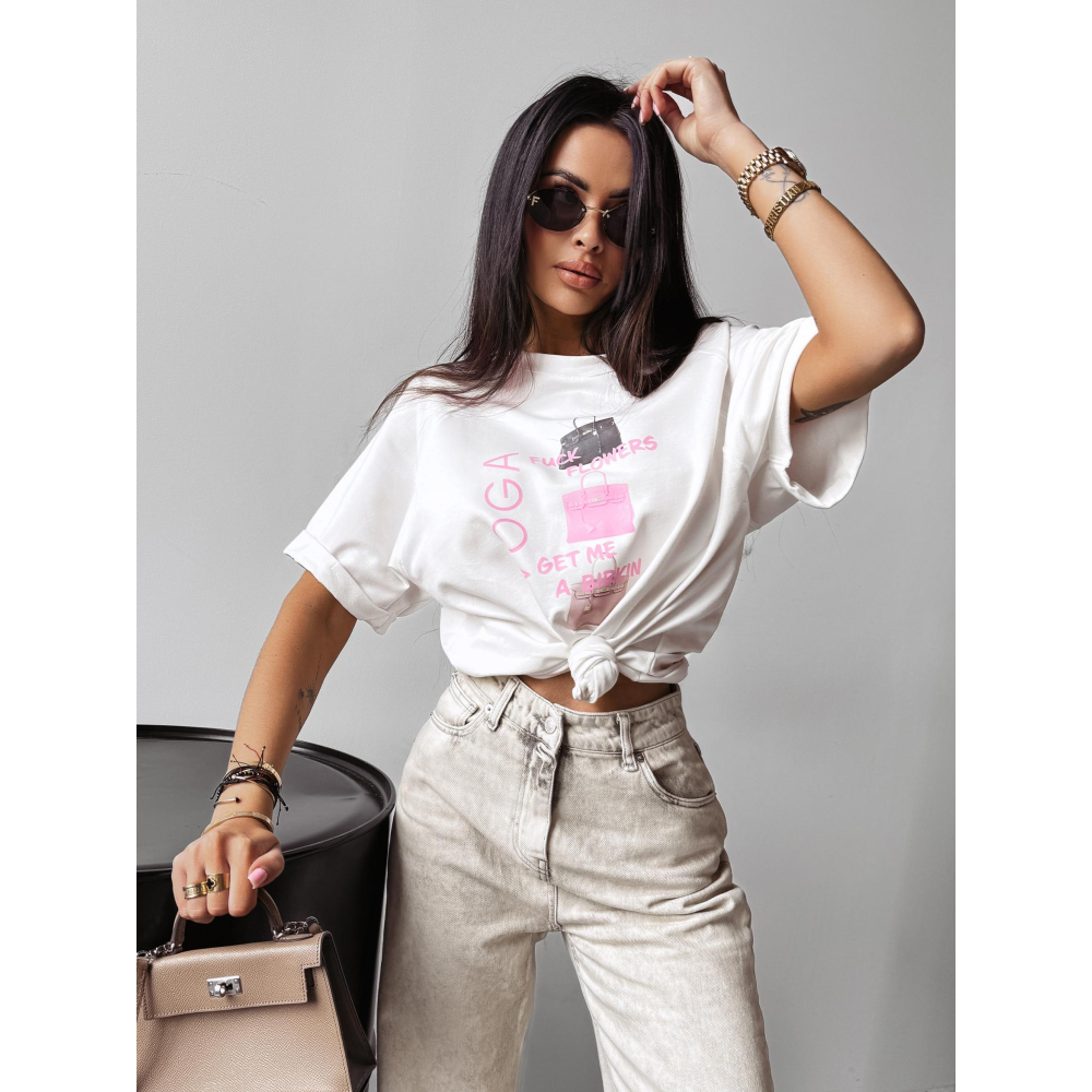 BLUZKA T-SHIRT DAMSKI OVERSIZE OLAVOGA MELANIA ECRU