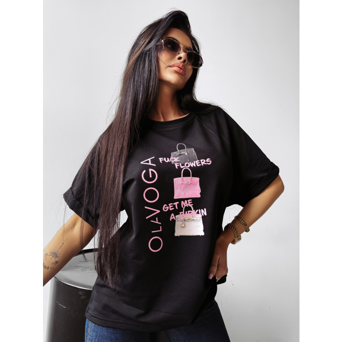 BLUZKA T-SHIRT DAMSKI OVERSIZE OLAVOGA MELANIA BLACK