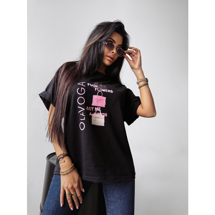 BLUZKA T-SHIRT DAMSKI OVERSIZE OLAVOGA MELANIA BLACK