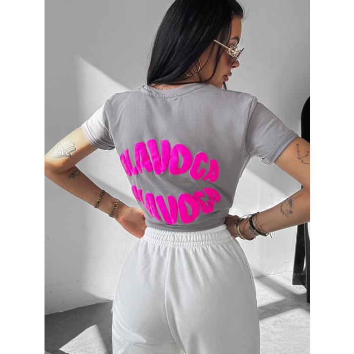 BLUZKA T-SHIRT DAMSKI OVERSIZE OLAVOGA MYSTICAL GRAY