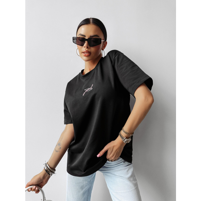 BLUZKA T-SHIRT DAMSKI OVERSIZE PRINT AUTA HAFT OLAVOGA SATURO BLACK