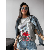 BLUZKA T-SHIRT DAMSKI OVERSIZE PRINT DONALD OLAVOGA MOSE LIGHT GRAY