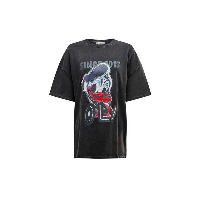 BLUZKA T-SHIRT DAMSKI OVERSIZE PRINT DONALD OLAVOGA MOSE DARK GRAY