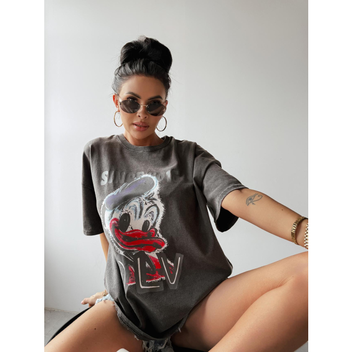 BLUZKA T-SHIRT DAMSKI OVERSIZE PRINT DONALD OLAVOGA MOSE DARK GRAY