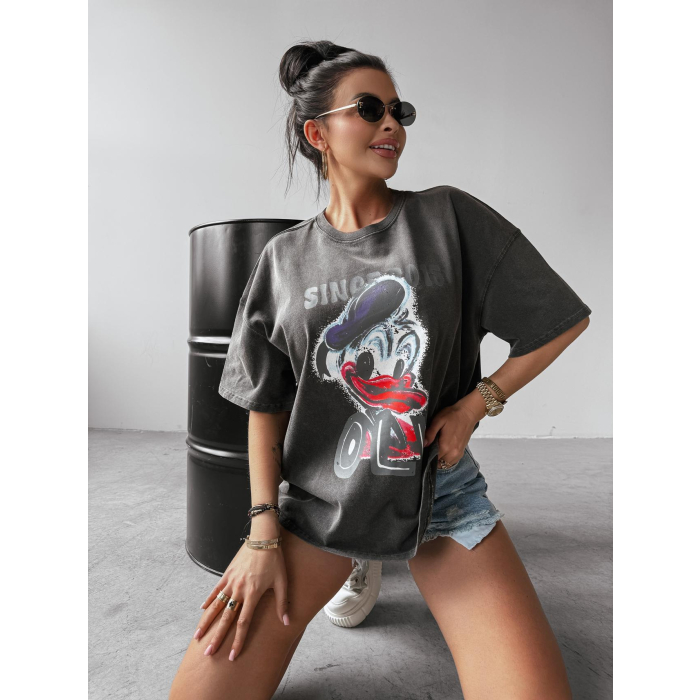 BLUZKA T-SHIRT DAMSKI OVERSIZE PRINT DONALD OLAVOGA MOSE DARK GRAY