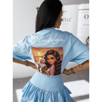 BLUZKA T-SHIRT DAMSKI OVERSIZE PRINT LALECZKA OLAVOGA CAMPARI BLUE
