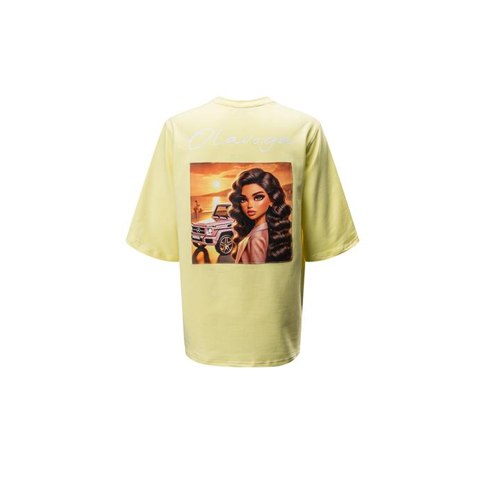 BLUZKA T-SHIRT DAMSKI OVERSIZE PRINT LALECZKA OLAVOGA CAMPARI YELLOW