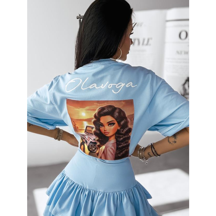 BLUZKA T-SHIRT DAMSKI OVERSIZE PRINT LALECZKA OLAVOGA CAMPARI BLUE
