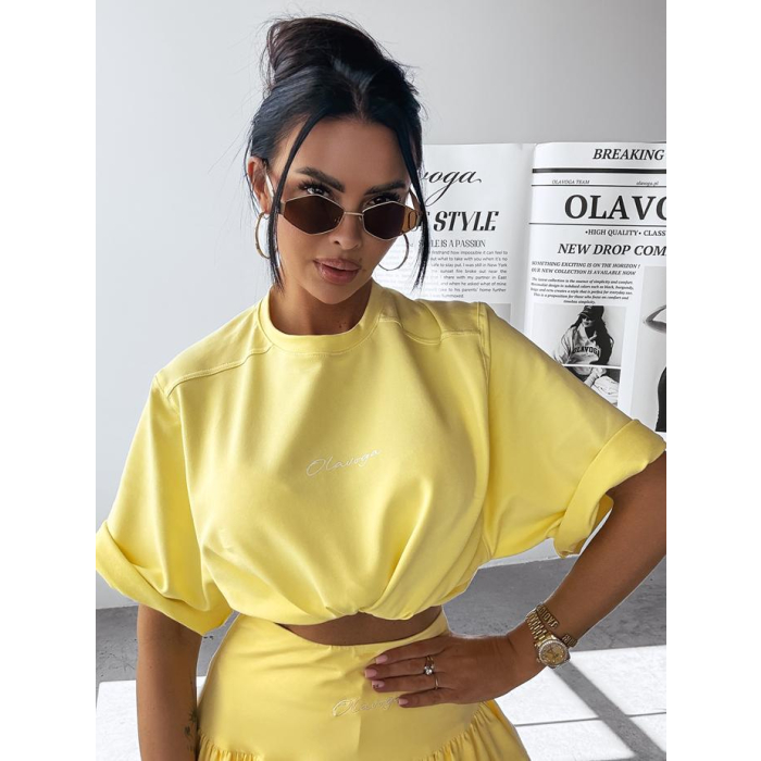 BLUZKA T-SHIRT DAMSKI OVERSIZE PRINT LALECZKA OLAVOGA CAMPARI YELLOW