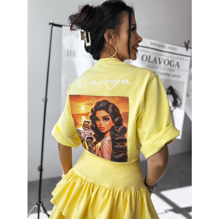 BLUZKA T-SHIRT DAMSKI OVERSIZE PRINT LALECZKA OLAVOGA CAMPARI YELLOW