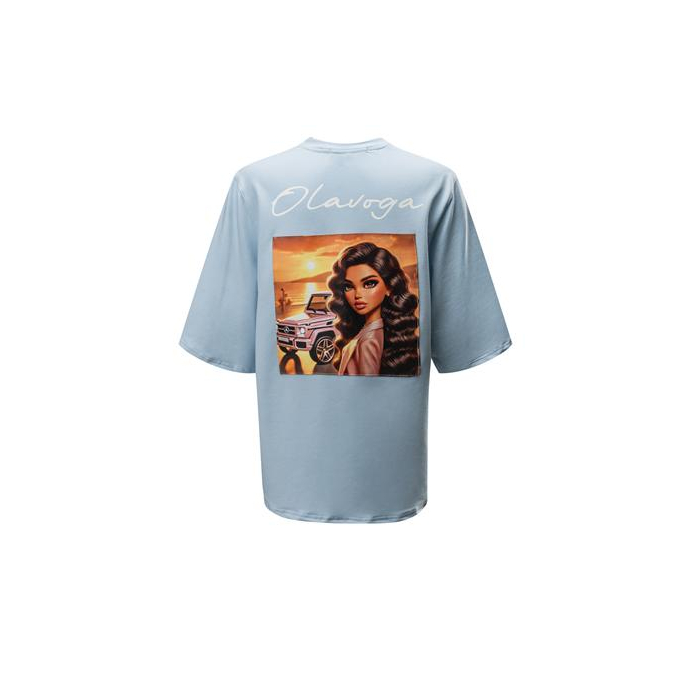 BLUZKA T-SHIRT DAMSKI OVERSIZE PRINT LALECZKA OLAVOGA CAMPARI BLUE