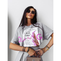 BLUZKA T-SHIRT DAMSKI OVERSIZE PRINT OLAVOGA CHERISH GRAY