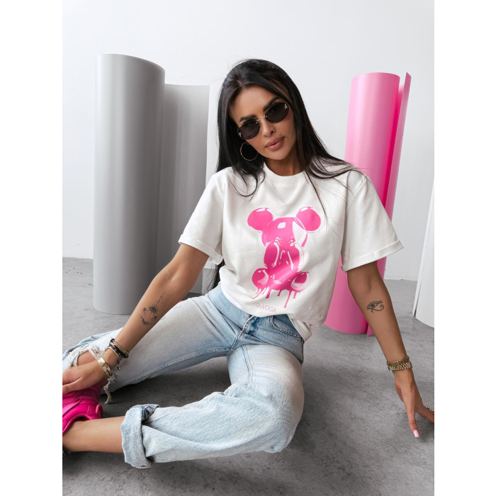 BLUZKA T-SHIRT DAMSKI OVERSIZE PRINT OLAVOGA GO ON ECRU