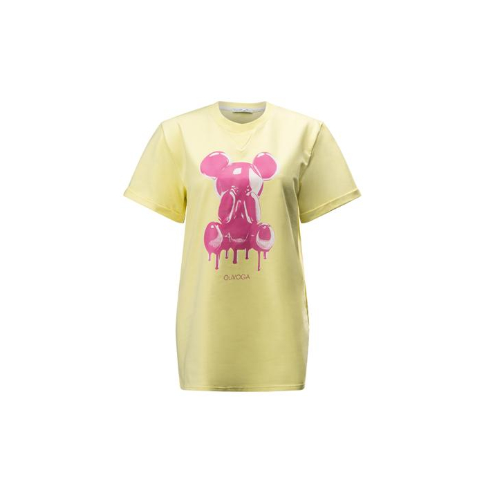 BLUZKA T-SHIRT DAMSKI OVERSIZE PRINT OLAVOGA GO ON YELLOW