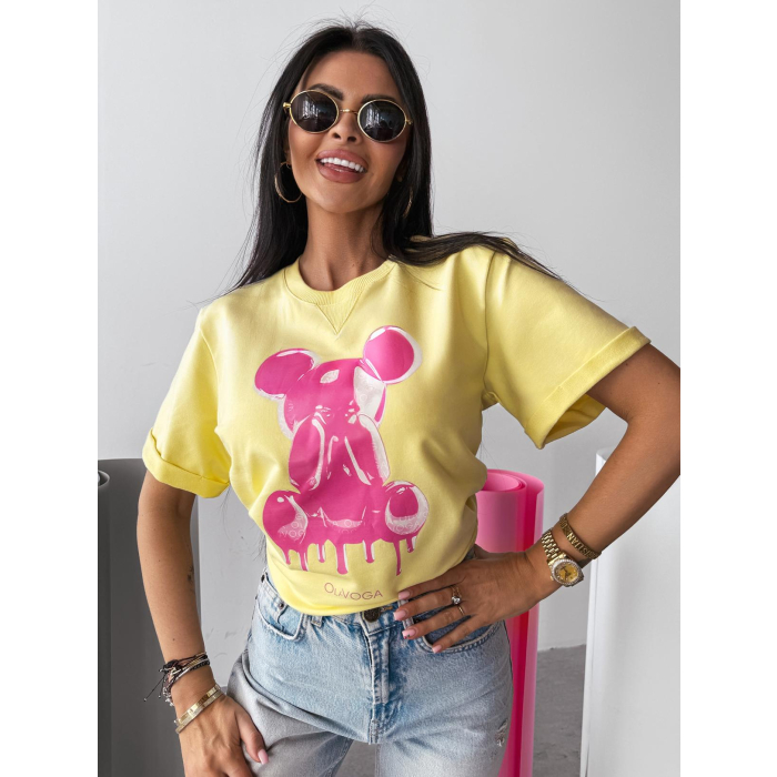BLUZKA T-SHIRT DAMSKI OVERSIZE PRINT OLAVOGA GO ON YELLOW