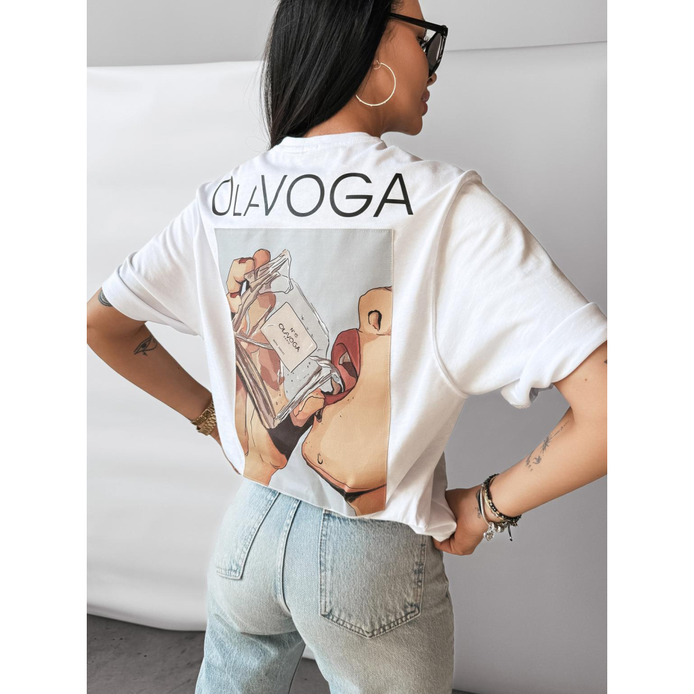 BLUZKA T-SHIRT DAMSKI OVERSIZE PRINT PERFUM OLAVOGA ONTARIO ECRU