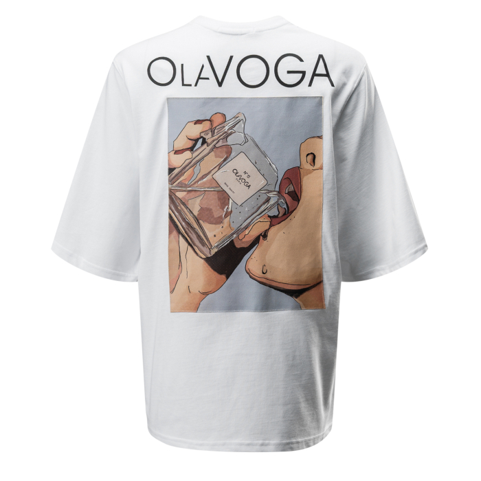 BLUZKA T-SHIRT DAMSKI OVERSIZE PRINT PERFUM OLAVOGA ONTARIO ECRU