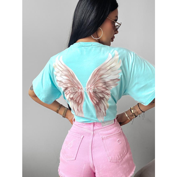 BLUZKA T-SHIRT DAMSKI OVERSIZE SKRZYDŁA OLAVOGA HOLD ON BLUE