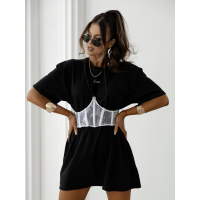 BLUZKA T-SHIRT DAMSKI OVERSIZE Z GORSETEM OLAVOGA CENIR BLACK