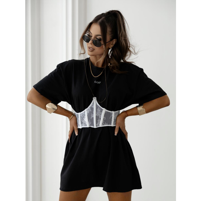 BLUZKA T-SHIRT DAMSKI OVERSIZE Z GORSETEM OLAVOGA CENIR BLACK