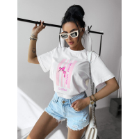 BLUZKA T-SHIRT DAMSKI PRINT RÓŻOWA PANTERA OLAVOGA CONTROL WHITE