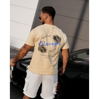 BLUZKA T-SHIRT MĘSKI OLAVOGA MEN PALM WAVE BEIGIE